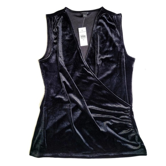 Ann Taylor Tops - New Ann Taylor XS Black Velvet Wrap Top Blouse Shell NWT